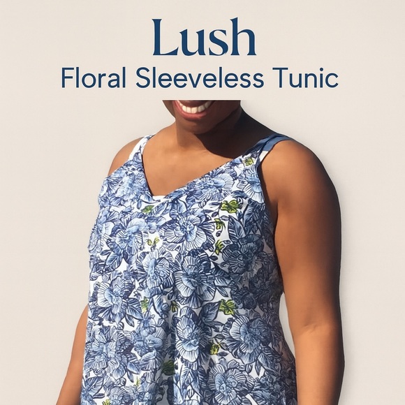 Lush Tops - 🌿 Lush Blue & White Floral Tunic Tank – Size L